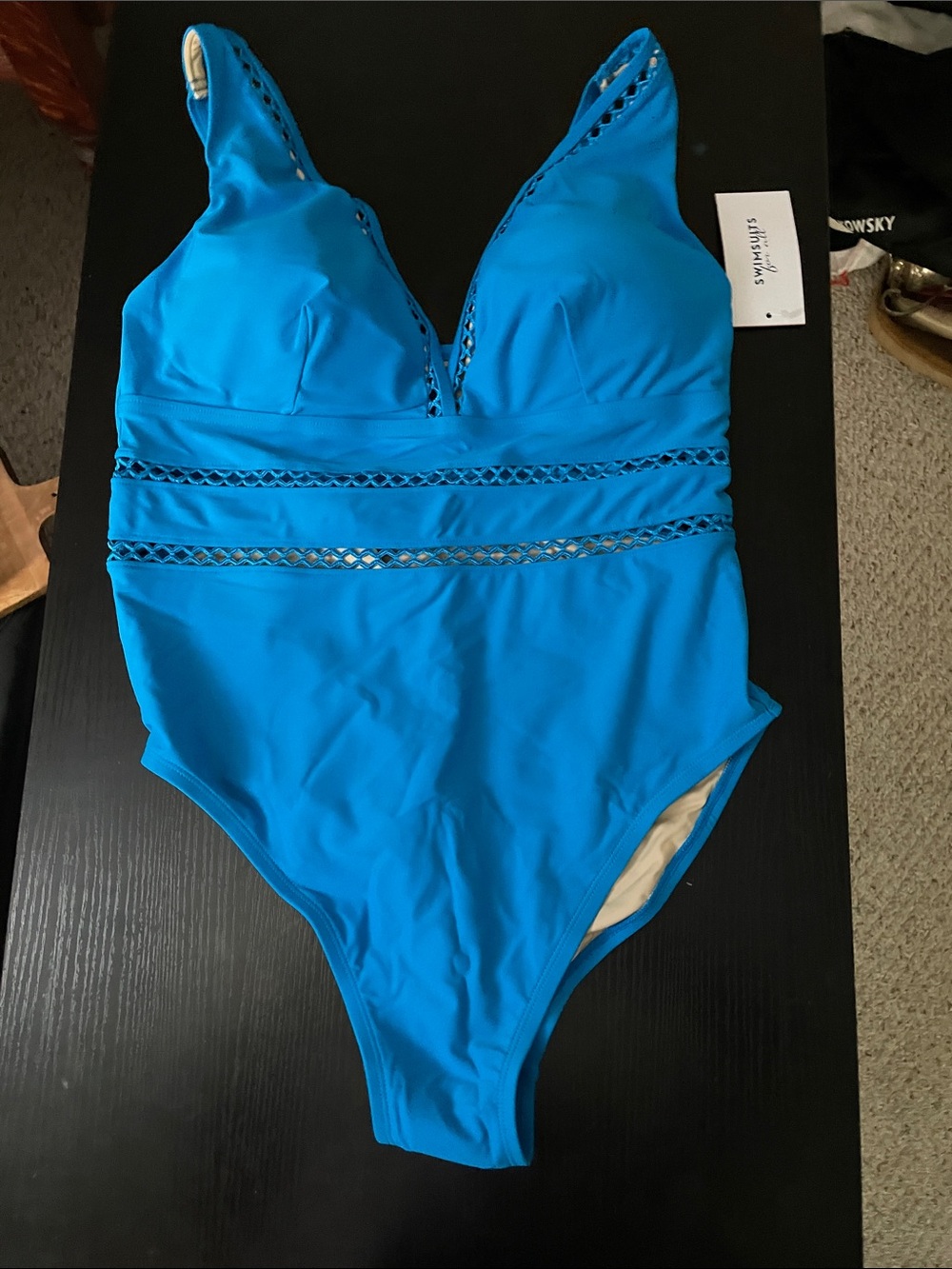 Swimsuits For All Bright Blue One-Piece Swimsuit with Lattice Trim